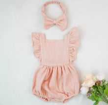 Load image into Gallery viewer, Muslin Summer Romper and Bow
