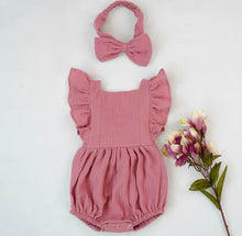 Load image into Gallery viewer, Muslin Summer Romper and Bow
