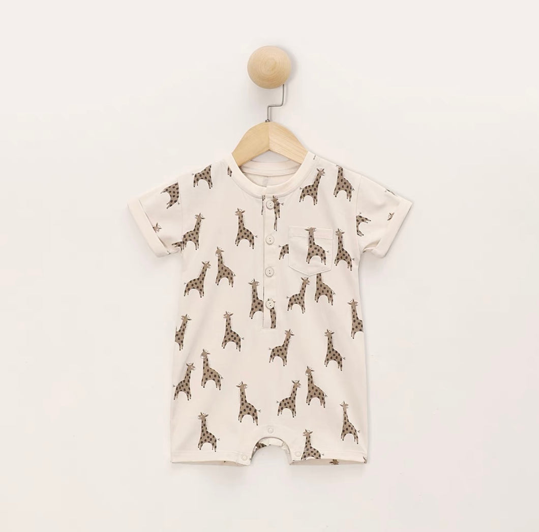 Giraffe Print Short Sleeve Onesie